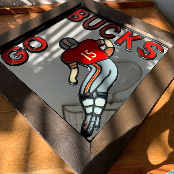 Vintage OSU Buckeyes Go Bucks Stained Glass Mirror